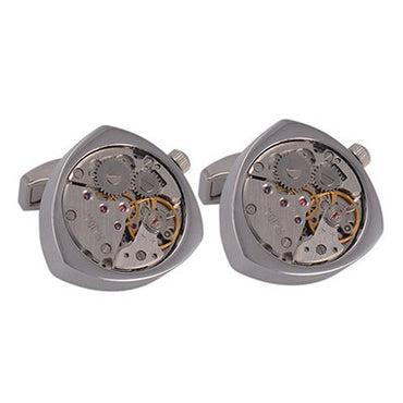 Mechanical Watch Cufflinks Tri - Silver