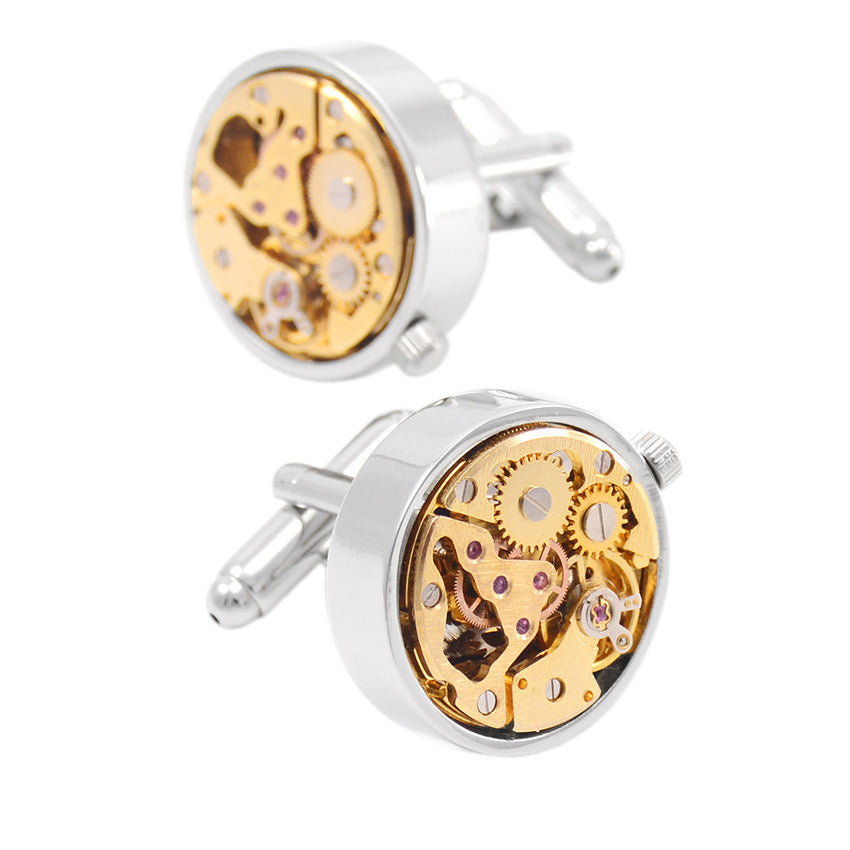 Mechanical Watch Cufflinks - Gold & Silver