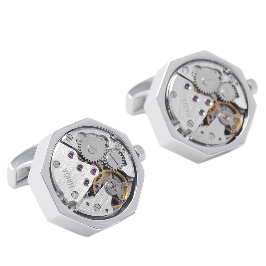 Mechanical Watch Cufflinks Hexa - Silver