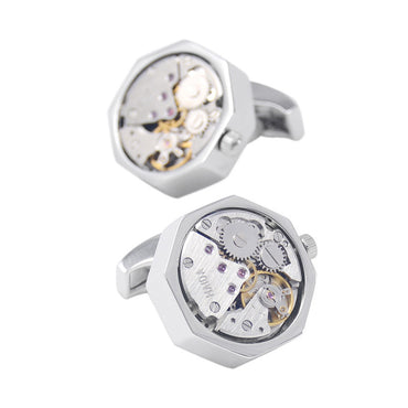 Mechanical Watch Cufflinks Hexa - Silver