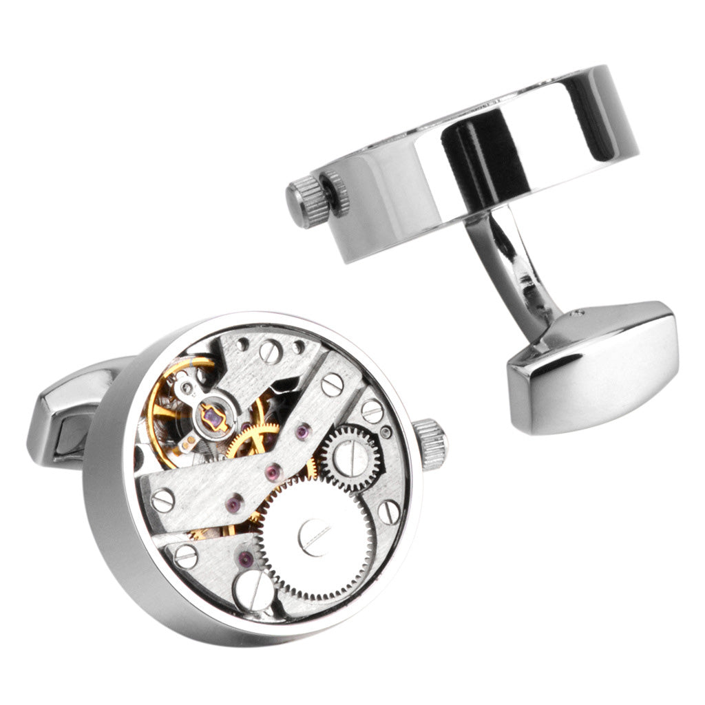 Mechanical Watch Cufflinks - Silver