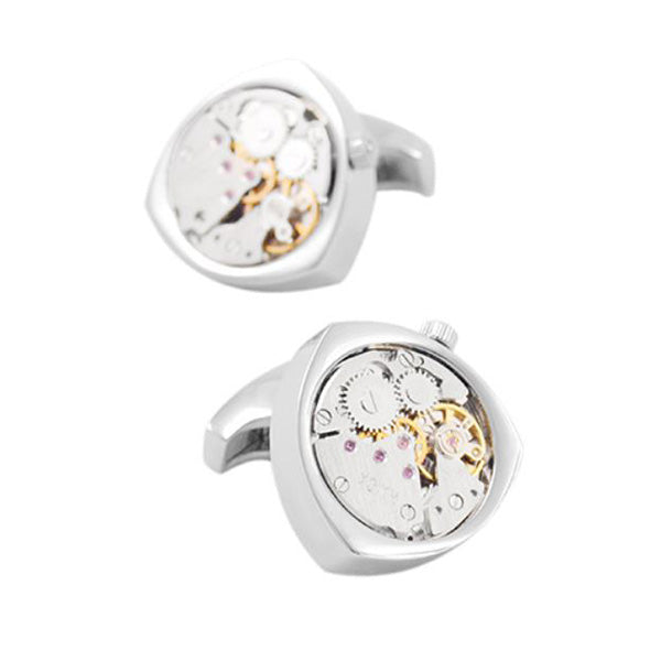 Mechanical Watch Cufflinks Tri - Silver