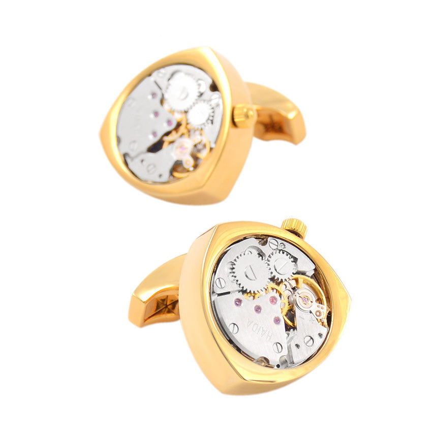 Mechanical Watch Cufflinks Tri  - Gold
