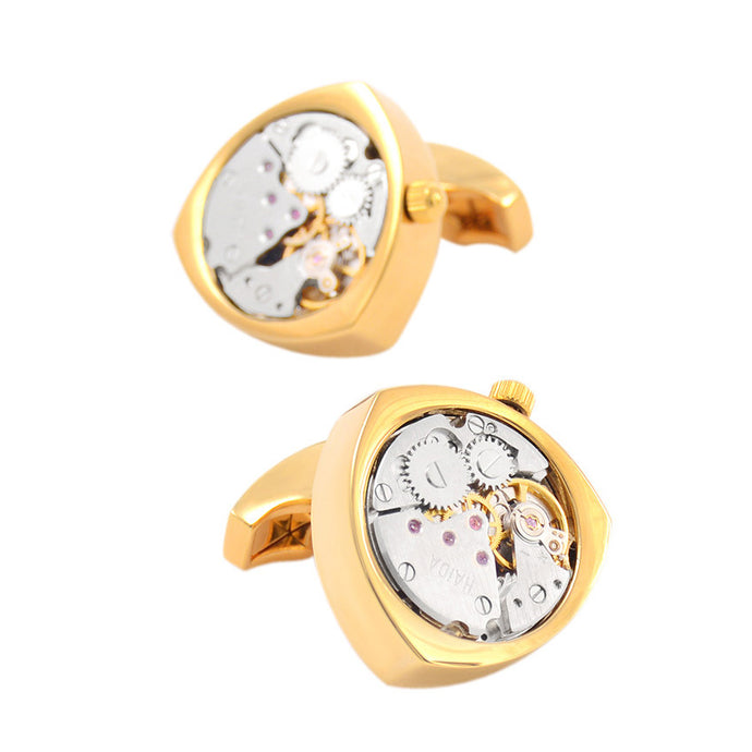 Mechanical Watch Cufflinks Tri  - Gold